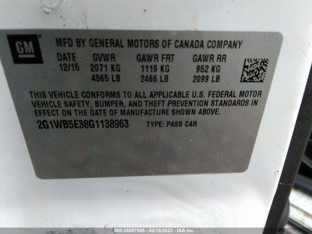 2016 Chevrolet Impala, VIN: 2G1WB5E38G1138963