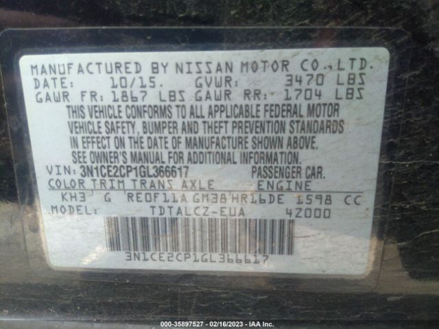 3N1CE2CP1GL366617 Nissan Versa Note S Plus