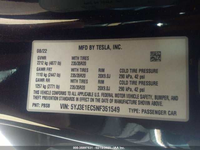 Tesla Model 3 Performance 2022 5YJ3E1EC5NF351549 Image 9