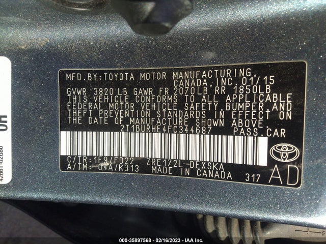 Toyota Corolla L/le/s/s Plus/le Plus 2015 2T1BURHE4FC344687 Image 9