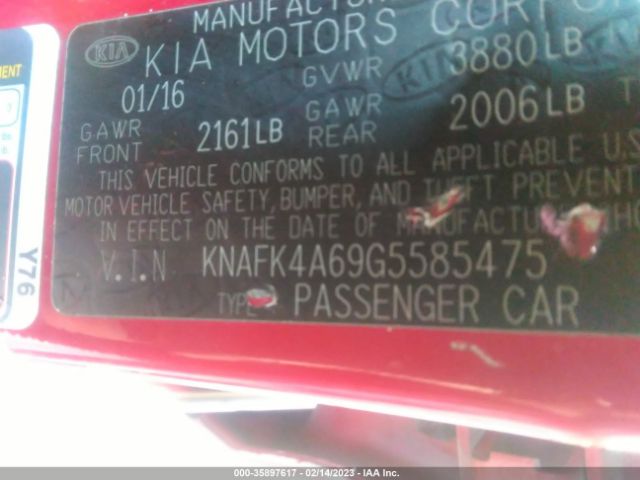 KNAFK4A69G5585475 KIA FORTE LX