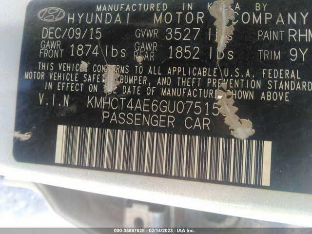 2016 Hyundai Accent, VIN: KMHCT4AE6GU075158