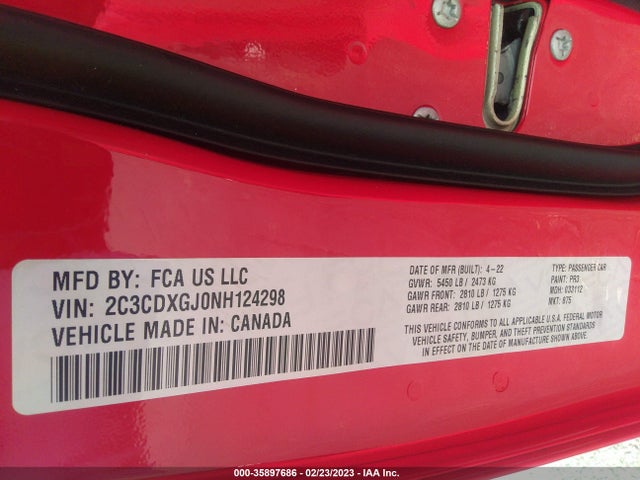 2022 DODGE CHARGER SCAT PACK WIDEBODY VIN: 2C3CDXGJ0NH124298
