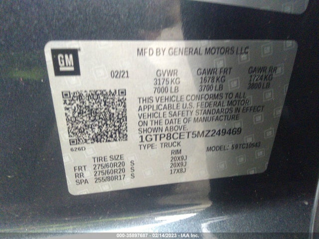 2021 GMC SIERRA 1500 ELEVATION VIN: 1GTP8CET5MZ249469