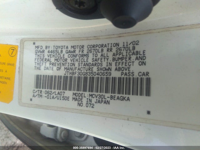 Lexus ES 2003 JTHBF30G835040659 Image 10