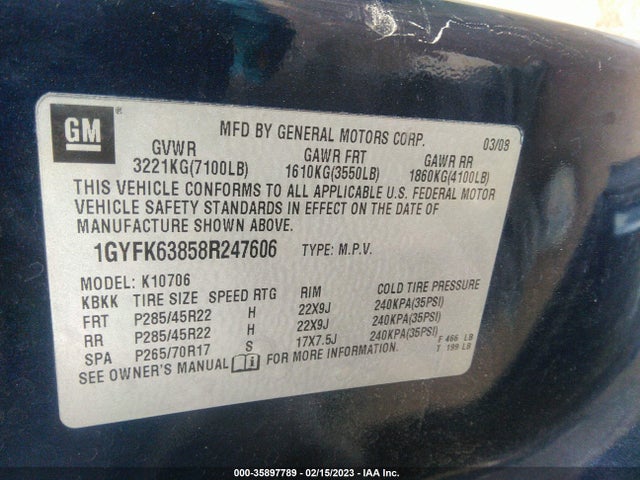 Cadillac Escalade 2008 1GYFK63858R247606 Image 10