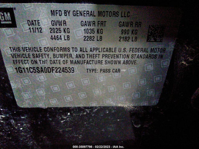 2013 CHEVROLET MALIBU LT VIN: 1G11C5SA0DF224539