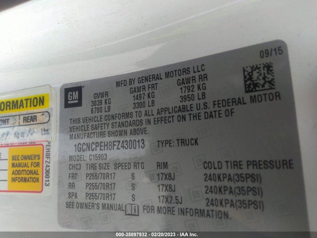 2015 Chevrolet Silverado 1500, VIN: 1GCNCPEH8FZ430013