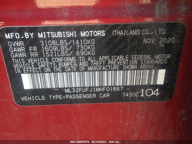 Mitsubishi MIRAGE G4 2021 ML32FUFJ1MHF01667 Image 11