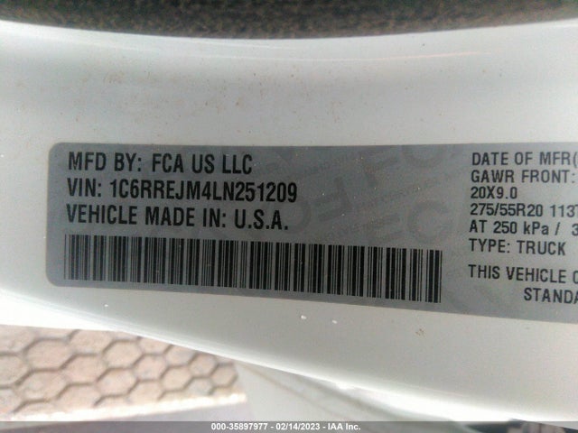 2020 RAM 1500 LARAMIE VIN: 1C6RREJM4LN251209