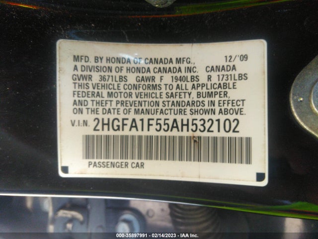 Honda CIVIC SDN 2010 2HGFA1F55AH532102 Image 11