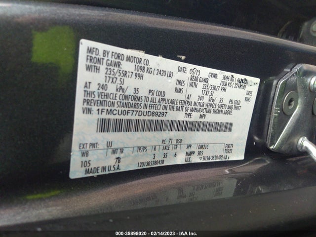 2013 FORD ESCAPE S VIN: 1FMCU0F77DUD89297