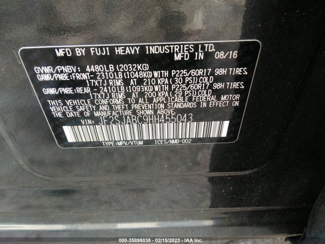 2017 Subaru Forester, VIN: JF2SJABC9HH455043
