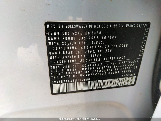 3VV5B7AXXJM182990 Volkswagen Tiguan Sel Premium