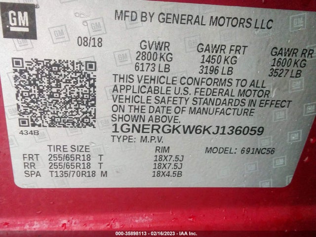 2019 Chevrolet Traverse, VIN: 1GNERGKW6KJ136059