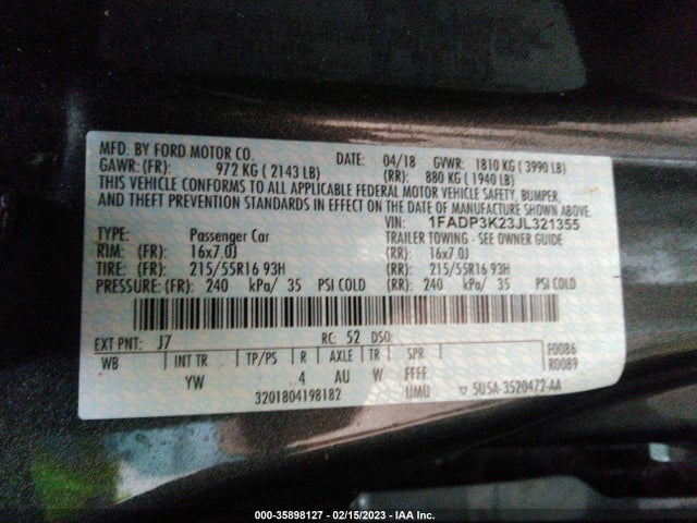Ford FOCUS SE 2018 1FADP3K23JL321355 Image 11