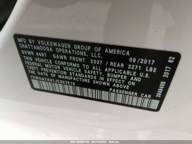 1VWAA7A31JC007510 Volkswagen Passat 2.0t S/r-line