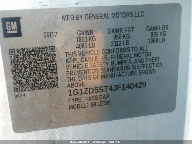 Chevrolet MALIBU LT 2018 1G1ZD5ST4JF140429 Image 10