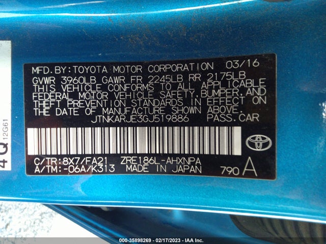 2016 Scion IM, VIN: JTNKARJE3GJ519886