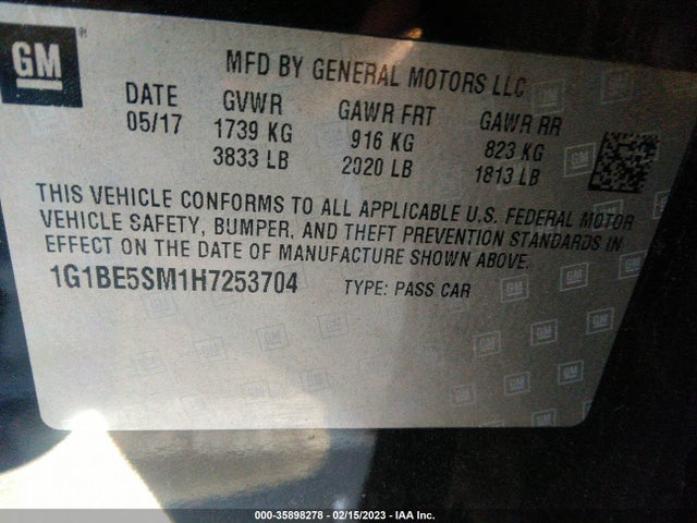 Chevrolet CRUZE LT 2017 1G1BE5SM1H7253704 Image 10