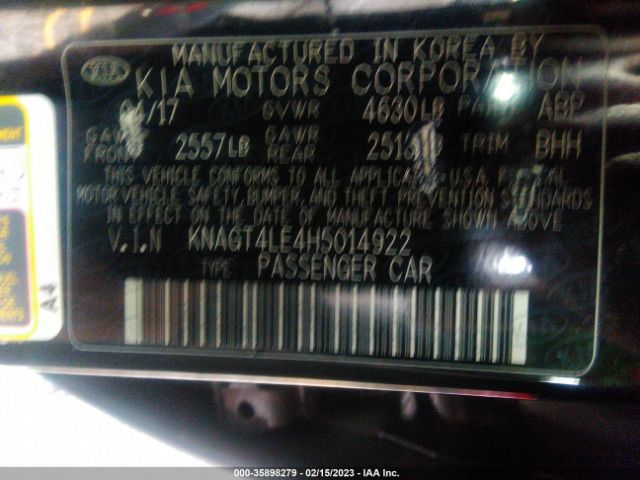 KNAGT4LE4H5014922 KIA Optima Hybrid Base