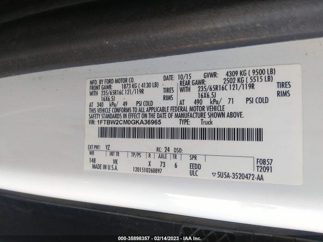 2016 Ford Transit, VIN: 1FTBW2CM0GKA36965
