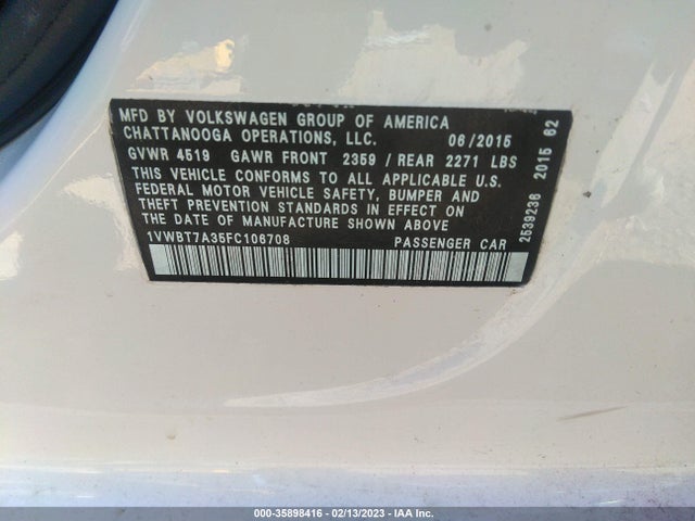 1VWBT7A35FC106708 Volkswagen Passat 1.8t Sport