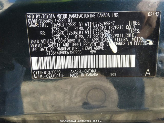 Toyota RAV4 2012 2T3BF4DV0CW190855 Image 10