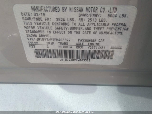 2015 Infiniti Q50, VIN: JN1BV7AR2FM403322
