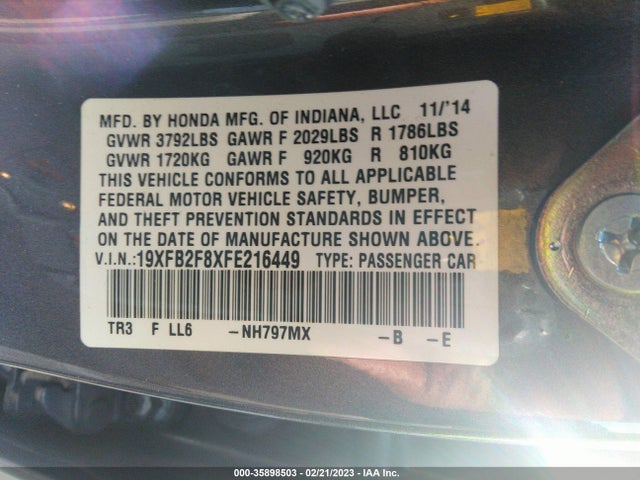 Honda Civic Sedan Ex 2015 19XFB2F8XFE216449 Image 10