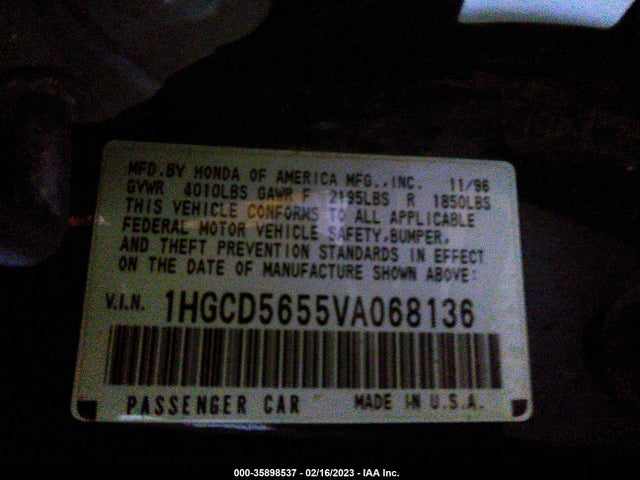 1997 HONDA ACCORD SDN EX VIN: 1HGCD5655VA068136