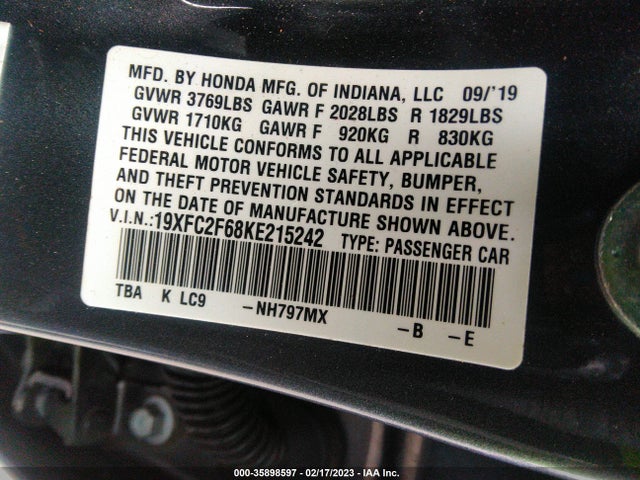 Honda Civic Sedan Lx 2019 19XFC2F68KE215242 Image 9