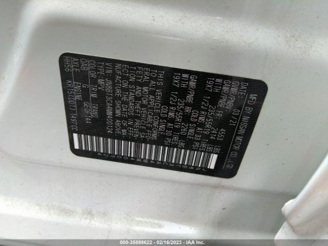 JN8BT3CA4MW400124 Nissan Rogue Sl