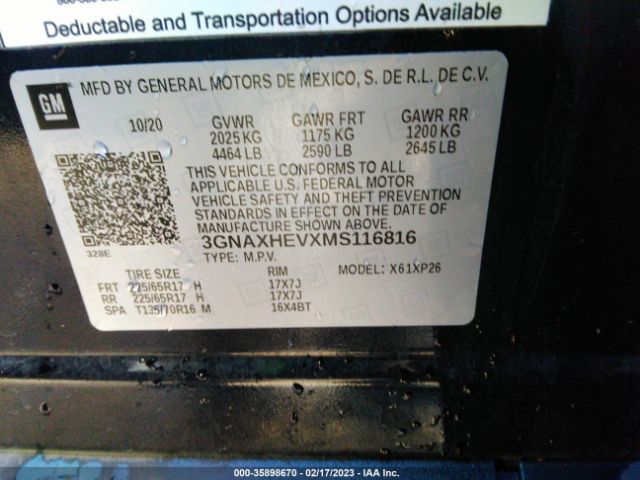 3GNAXHEVXMS116816 Chevrolet Equinox Fwd Ls