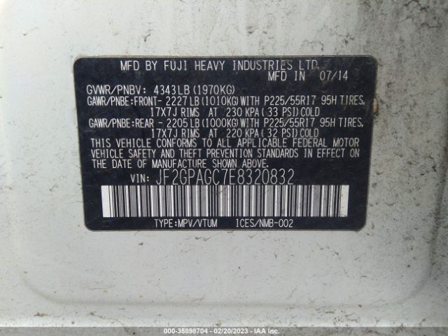 JF2GPAGC7E8320832 Subaru Xv Crosstrek Limited