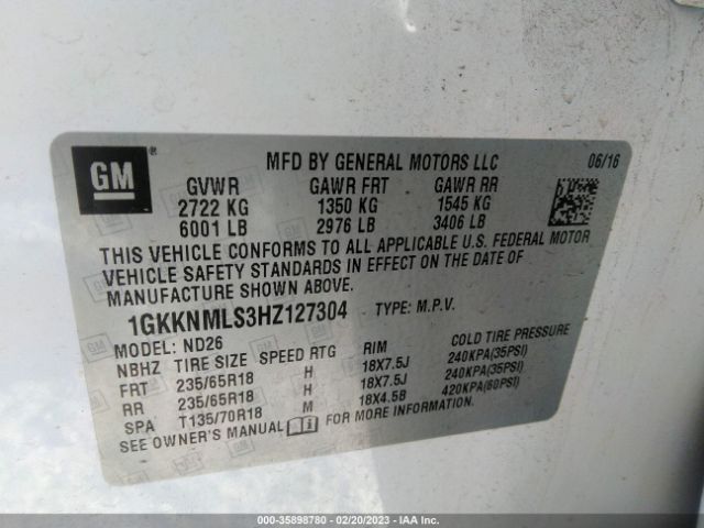 1GKKNMLS3HZ127304 GMC ACADIA SLT