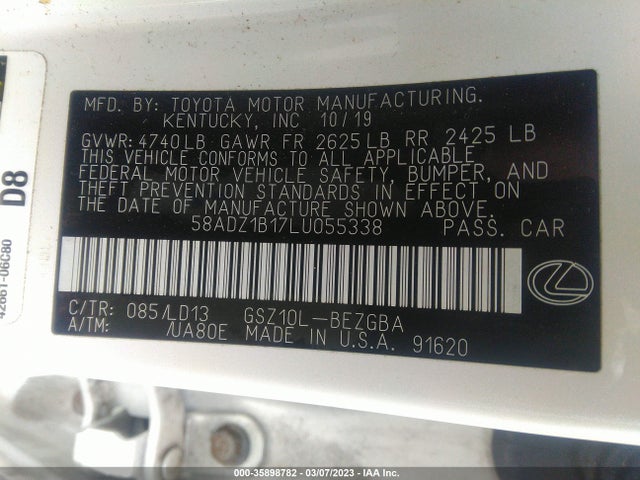 2020 LEXUS ES ES 350 VIN: 58ADZ1B17LU055338