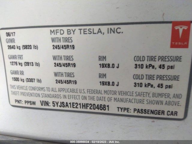 Tesla MODEL S 2017 5YJSA1E21HF204681 Image 10