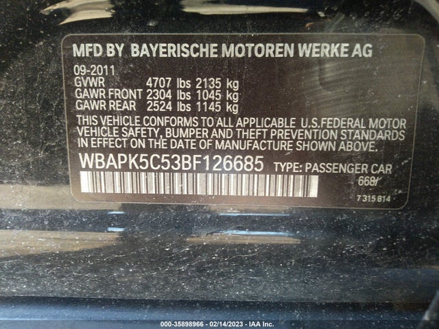BMW 3 Series 2011 WBAPK5C53BF126685 Image 10