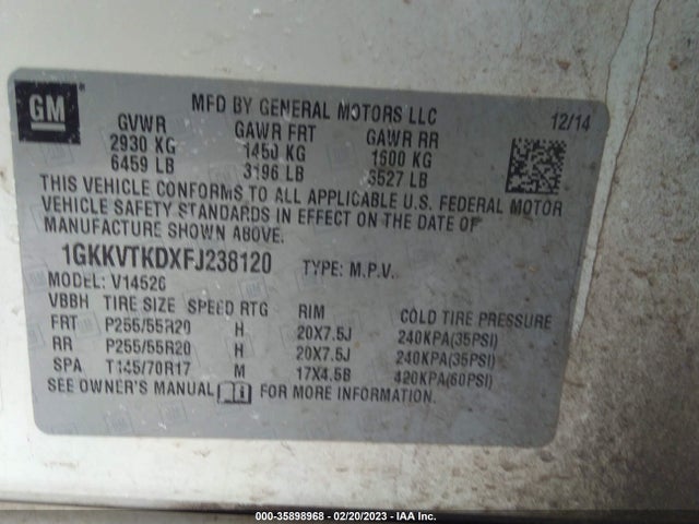 GMC Acadia Denali 2015 1GKKVTKDXFJ238120 Image 9