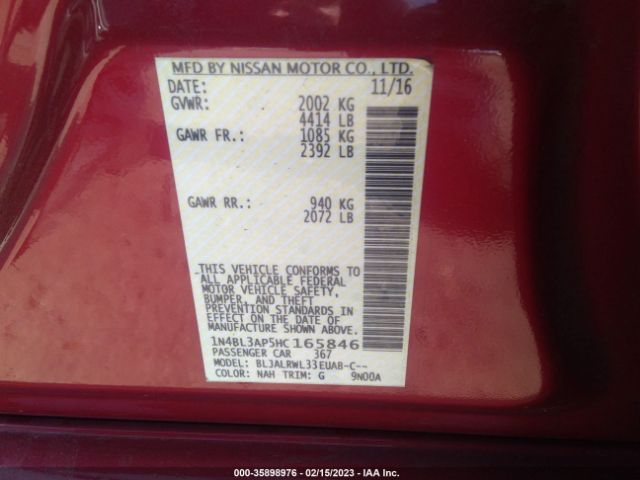 1N4BL3AP5HC165846 Nissan Altima 3.5 Sl
