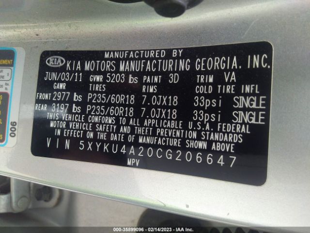 5XYKU4A20CG206647 KIA SORENTO EX