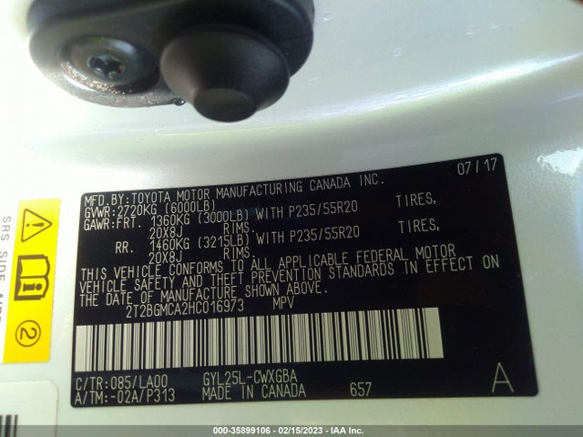 2017 Lexus RX, VIN: 2T2BGMCA2HC016973