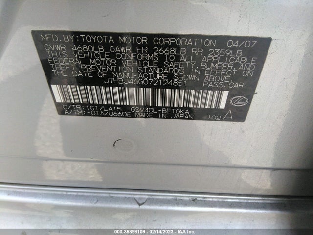 JTHBJ46G072124851 Lexus ES 350