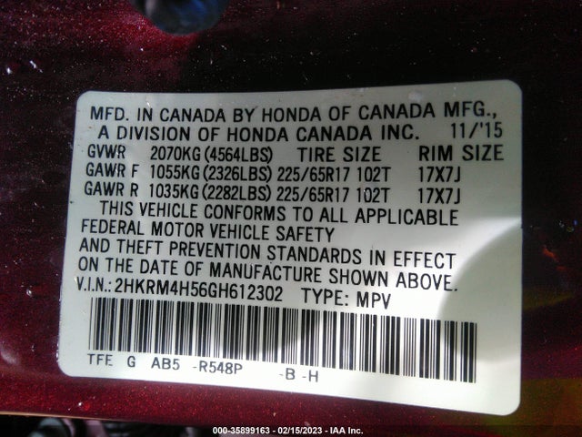 Honda CR-V EX 2016 2HKRM4H56GH612302 Image 9