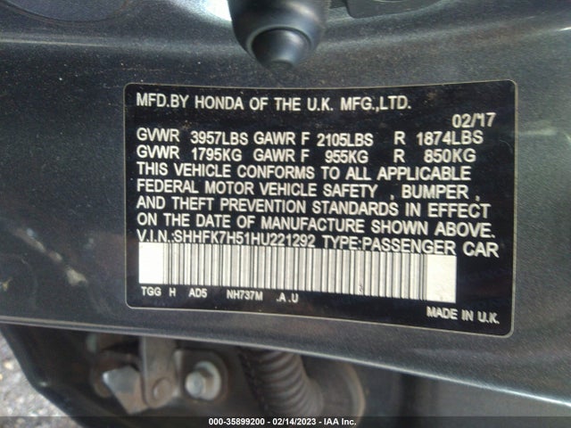 Honda Civic Hatchback Ex 2017 SHHFK7H51HU221292 Image 9