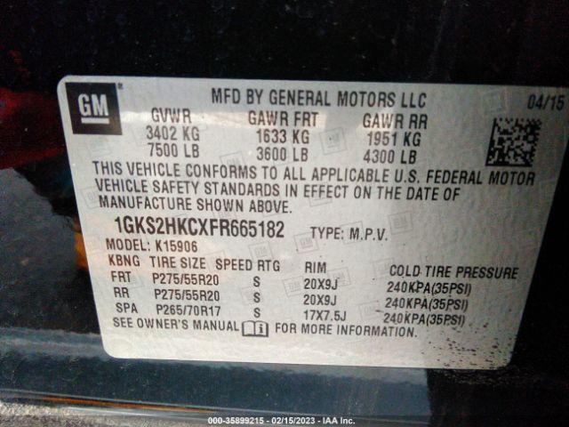 1GKS2HKCXFR665182 GMC Yukon Xl Slt