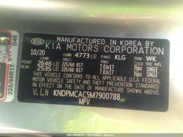 2021 KIA SPORTAGE LX VIN: KNDPMCAC5M7900788