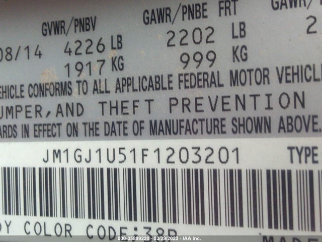 Mazda MAZDA6 2015 JM1GJ1U51F1203201 Image 10