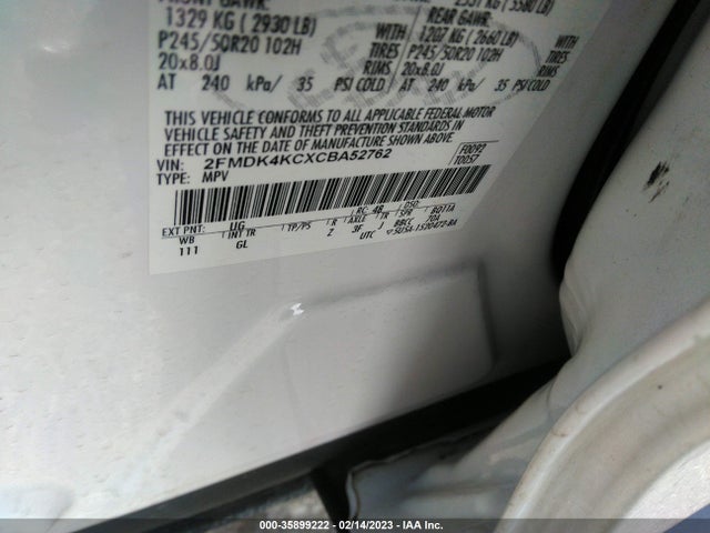 2012 FORD EDGE LIMITED VIN: 2FMDK4KCXCBA52762